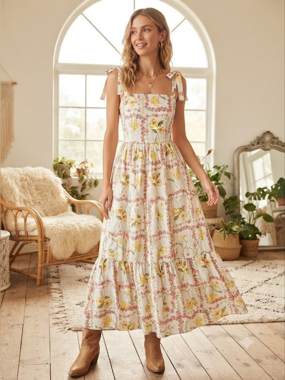 June And Hudson Women's Floral Maxi Dress NWT Shoulder Ties